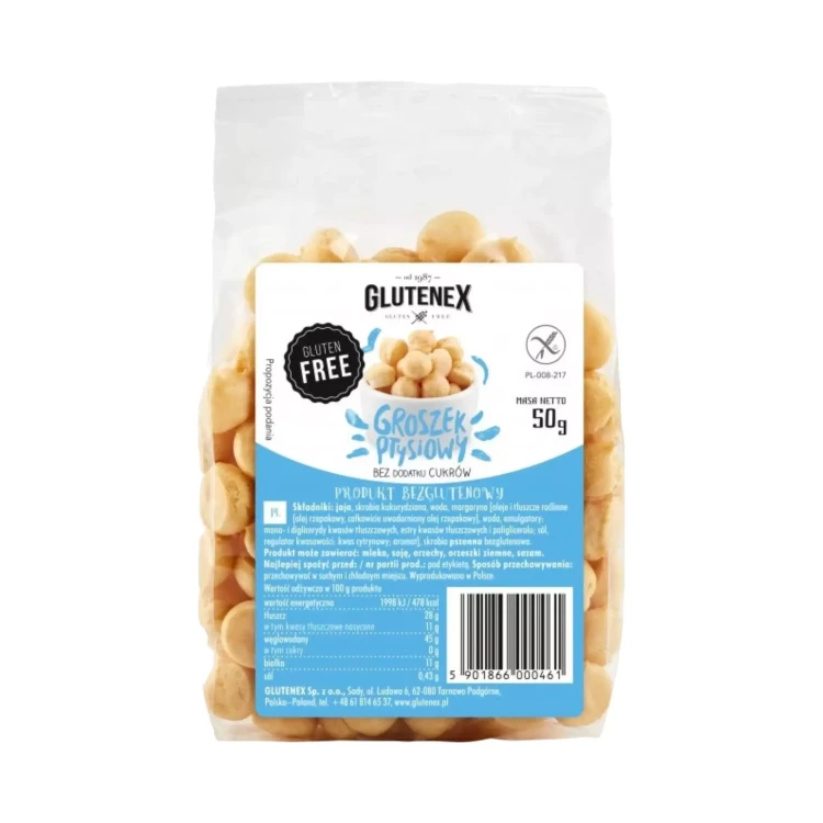 Bezglutenowy groszek ptysiowy bez cukru 50 g Glutenex ( bakaliowyswiat.pl ).webp