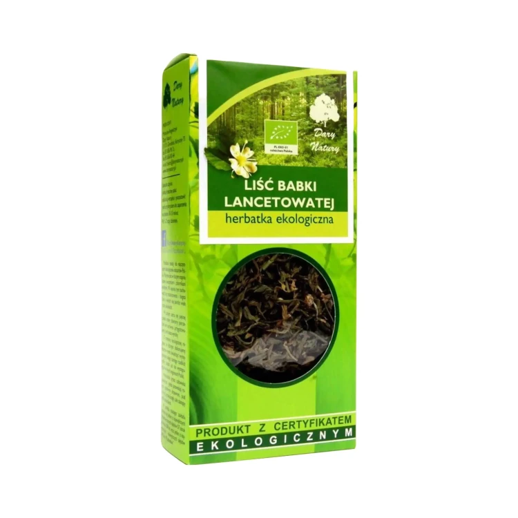 Herbatka liść babki lancetowatej EKO 25g Dary Natury ( bakaliowyswiat.pl ).webp