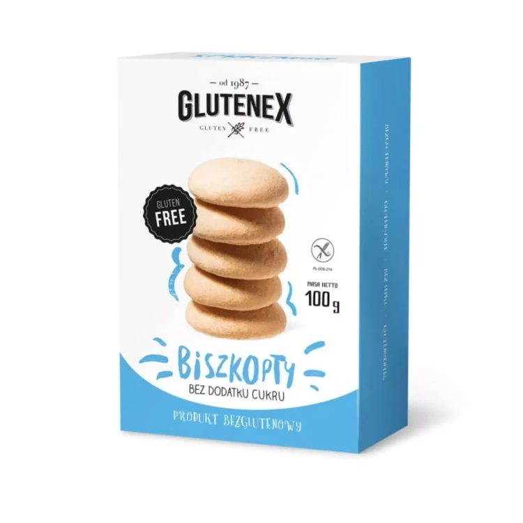 Bezglutenowe biszkopty bez dodatku cukru 100 g Glutenex.webp