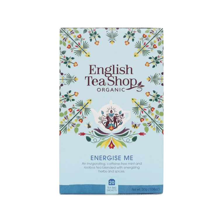 Organiczna herbatka ziołowa z miętą zieloną. miętą pieprzową. jeżyną i żeń-szeniem Energize Me English Tea Shop.webp