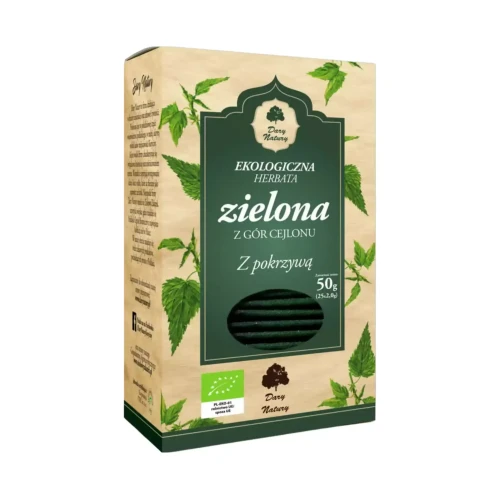 Herbatka ekologiczna Zielona z pokrzywą saszetki 50g Dary Natury .webp
