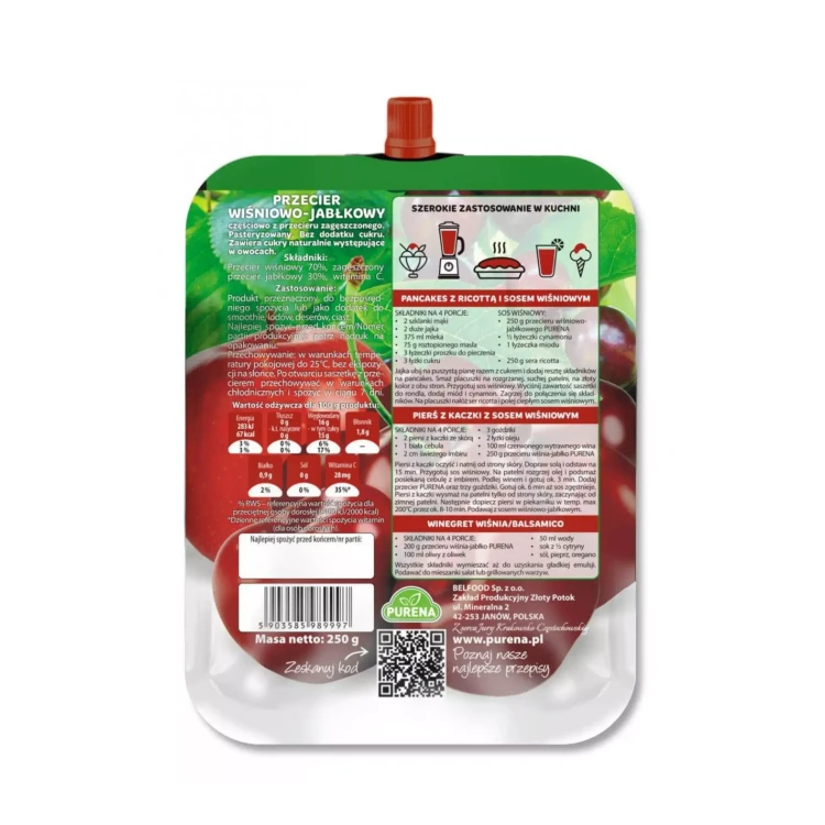 Przecier wiśniowy z jabłkiem 100% 250 g Purena. .webp