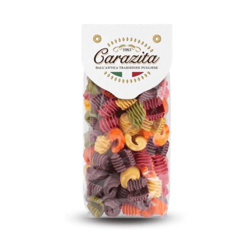 Włoski kolorowy makaron Radiatori (kaloryferki) 6 smaków 250g Carazita.png