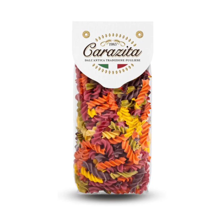 Włoski kolorowy makaron Fusilli (świderki) 6 smaków 250g Carazita.png