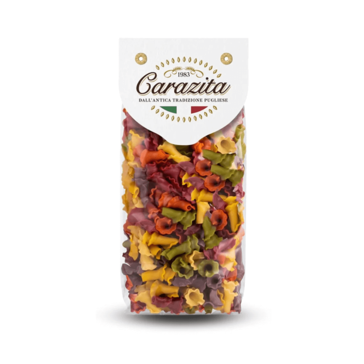 Włoski kolorowy makaron Gigli ricci (lilie) 6 smaków 250g Carazita.png