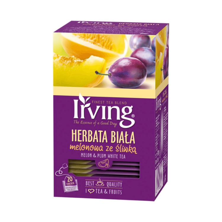 Herbata Biała melonowa ze śliwką ( 20 torebek) Irwing.png