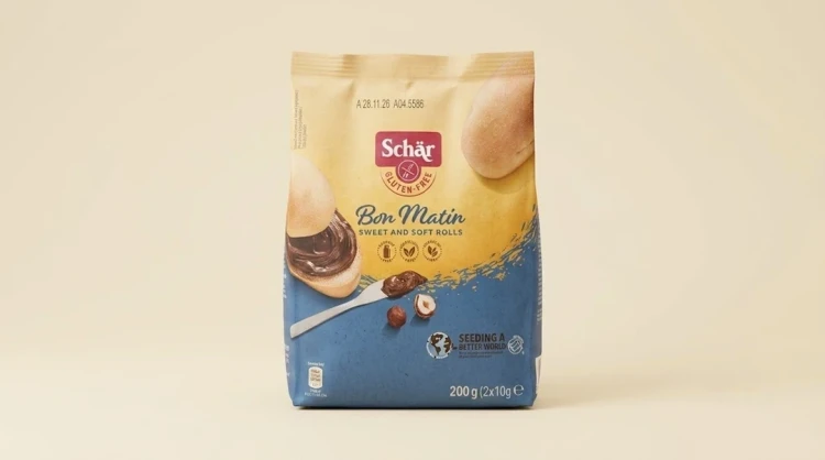 Słodkie bułeczki Bon Matin 4x50g (200g) Schar — opakowanie na tle w kolorze produktu