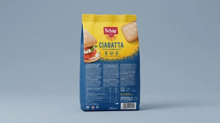 Ciabatta (4x50g) 200g Schar — opakowanie na tle w kolorze produktu