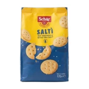 Opakowanie bezglutenowych krakersów słonych Saltì z solą morską 175 g Schär