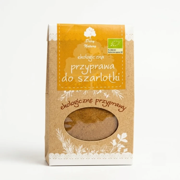 Przyprawa do szarlotki ekologiczna 50 g Dary Natury — opakowanie, zdjęcie studyjne