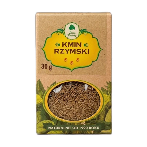 Mielony kmin rzymski Dary Natury 30 g w przezroczystym opakowaniu
