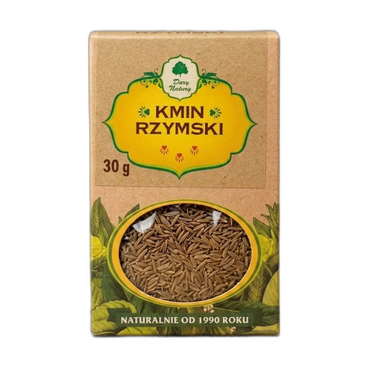 Mielony kmin rzymski Dary Natury 30 g w przezroczystym opakowaniu