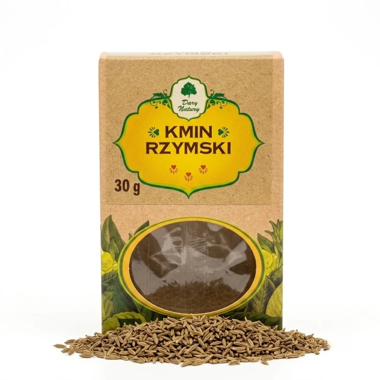 Kmin rzymski cały 30 g Dary Natury — opakowanie i zawartość produktu