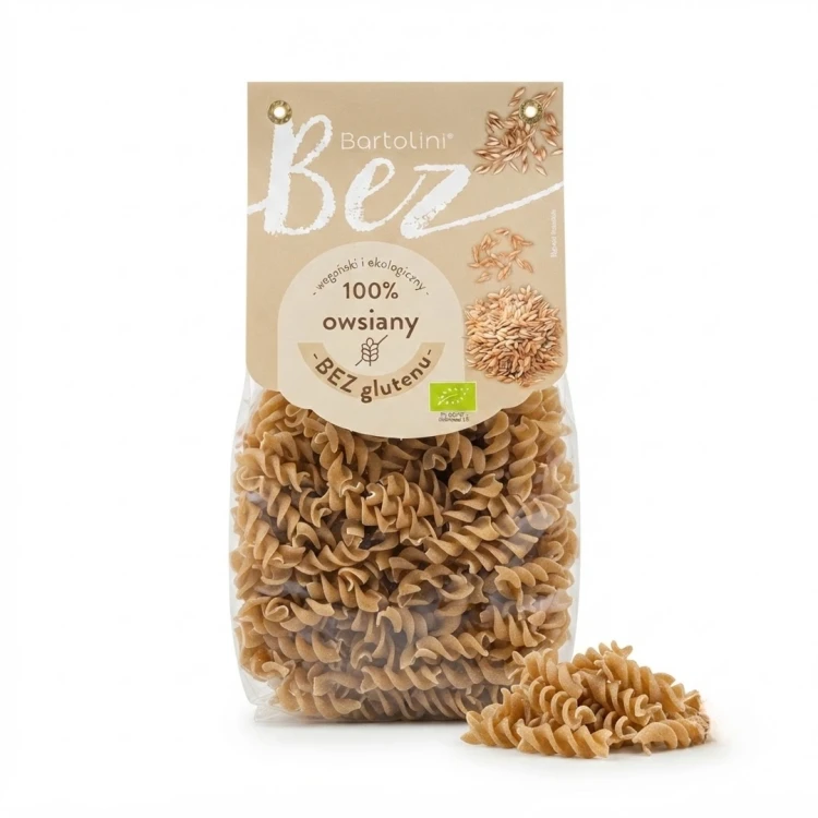 Makaron owsiany BEZGLUTENOWY 250g Bartolini — opakowanie i zawartość produktu