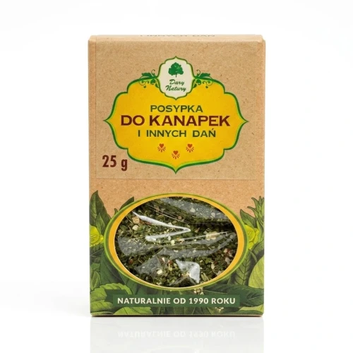 Posypka do kanapek i innych dań 25 g Dary Natury — opakowanie, zdjęcie studyjne
