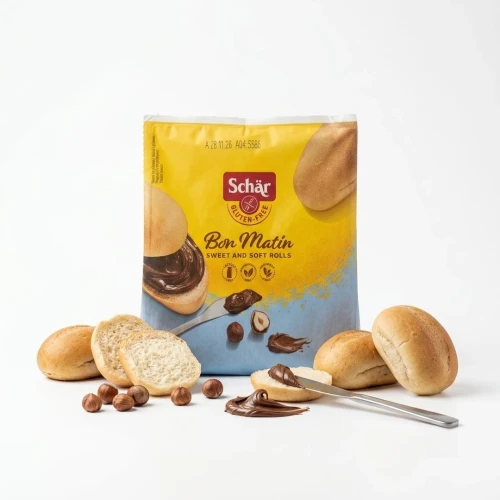 Słodkie bułeczki Bon Matin 4x50g (200g) Schar — opakowanie z wysypaną zawartością