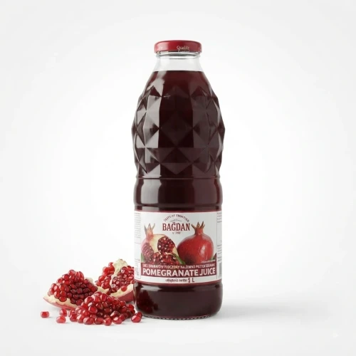 Sok z granatu tłoczony na zimno pasteryzowany 1 l Bagdan — opakowanie i zawartość produktu