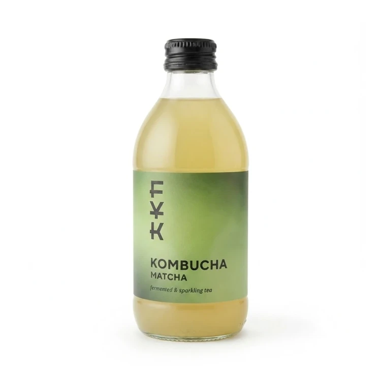 Herbata Kombucha Matcha 0.33 l Napój Forever Young FYK — opakowanie, zdjęcie studyjne
