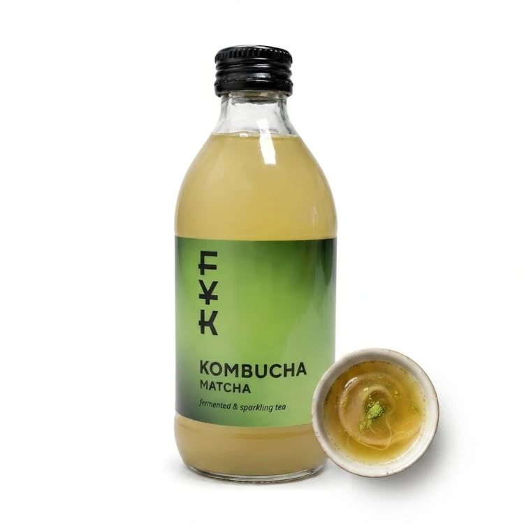 Herbata Kombucha Matcha 0.33 l Napój Forever Young FYK — opakowanie i zawartość produktu