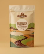 Berberys suszony 100g Orzeszek — opakowanie na tle w kolorze produktu