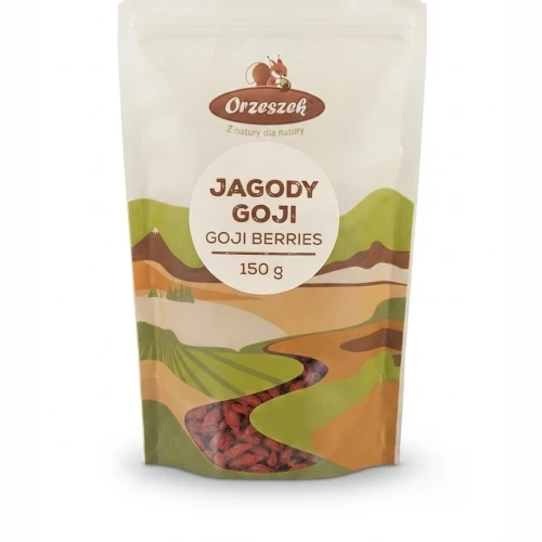 Jagody Goji 150g Orzeszek NATURA — opakowanie, zdjęcie studyjne