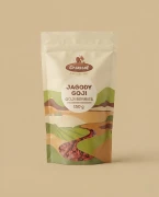 Jagody Goji 150g Orzeszek NATURA — opakowanie na tle w kolorze produktu