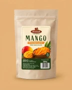 Mango krojone suszone plastry z dodatkiem cukru 3% w płatkach 500g — opakowanie na tle w kolorze produktu
