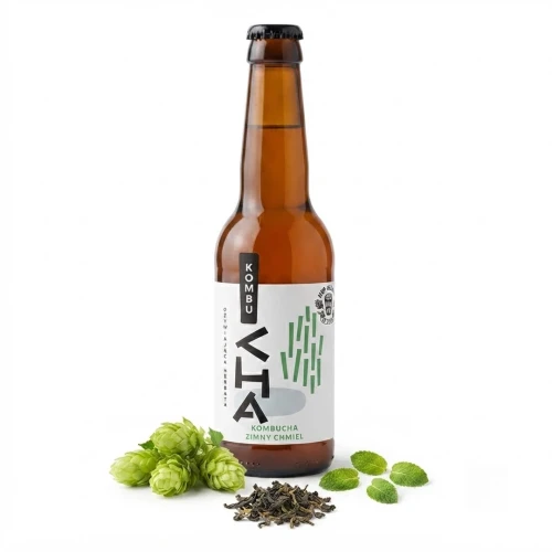 Herbata Kombucha zimny chmiel 330 ml AleBrowar — opakowanie i zawartość produktu
