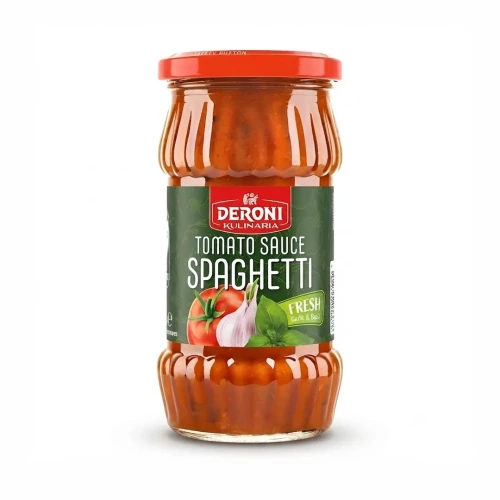Sos pomidorowy do spaghetti 305g Deroni — opakowanie, zdjęcie studyjne