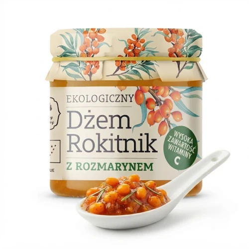 Dżem Rokitnik z rozmarynem EKO 200g Dary Natury — opakowanie i zawartość produktu