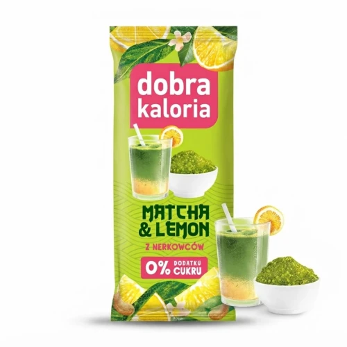 Matcha & Lemon z nerkowców  35g Dobra Kaloria — opakowanie i zawartość produktu