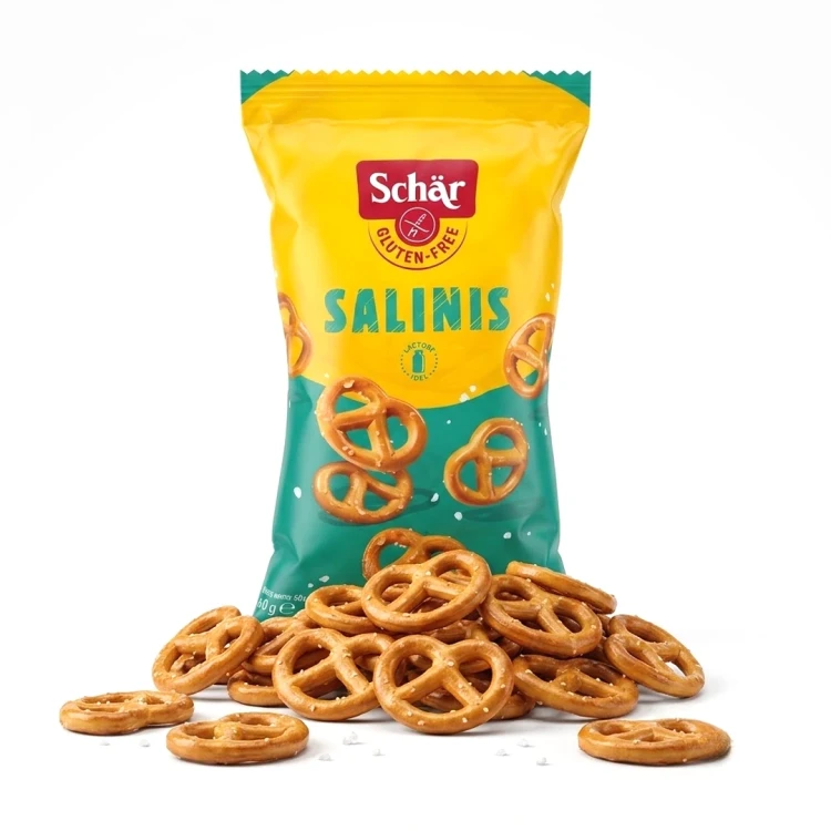 Precelki bezglutenowe Salinis 60g Schar — opakowanie i zawartość produktu