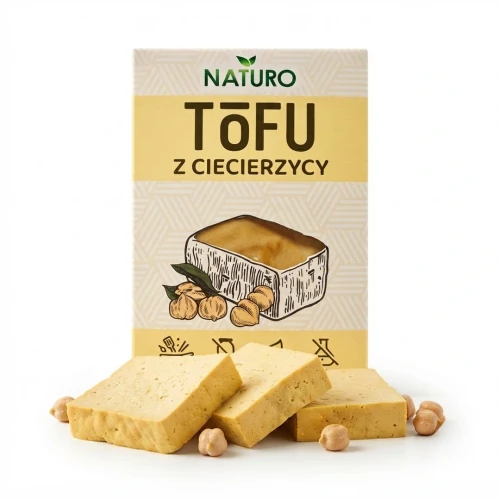 Tofu z ciecierzycy 200g Naturo — opakowanie, zdjęcie studyjne