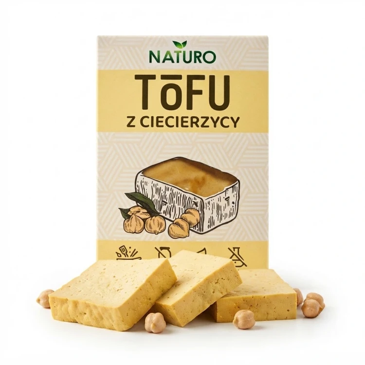 Tofu z ciecierzycy 200g Naturo — opakowanie, zdjęcie studyjne