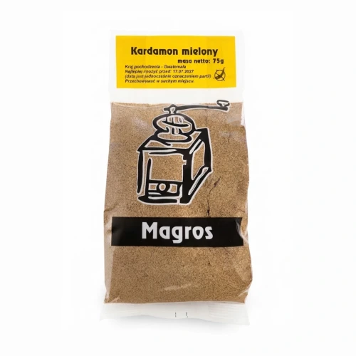 Kardamon mielony 75g Magros — opakowanie, zdjęcie studyjne