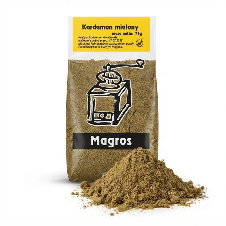 Kardamon mielony 75g Magros — opakowanie i zawartość produktu