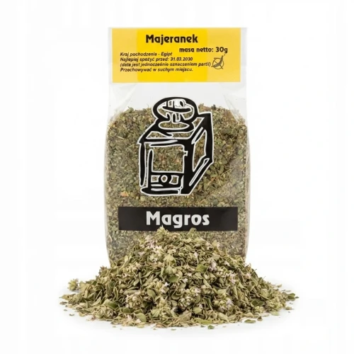 Majeranek 30g Magros — opakowanie i zawartość produktu