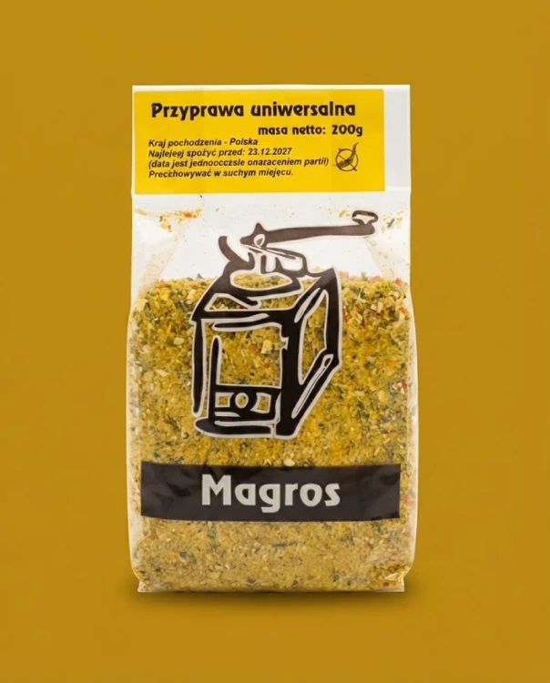 Przyprawa uniwersalna 200g Magrys — opakowanie na tle w kolorze produktu