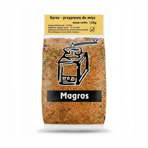 BEZGLUTENOWA Gyros przyprawa do mięs 120g Magros — opakowanie, zdjęcie studyjne