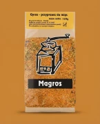 BEZGLUTENOWA Gyros przyprawa do mięs 120g Magros — opakowanie na tle w kolorze produktu