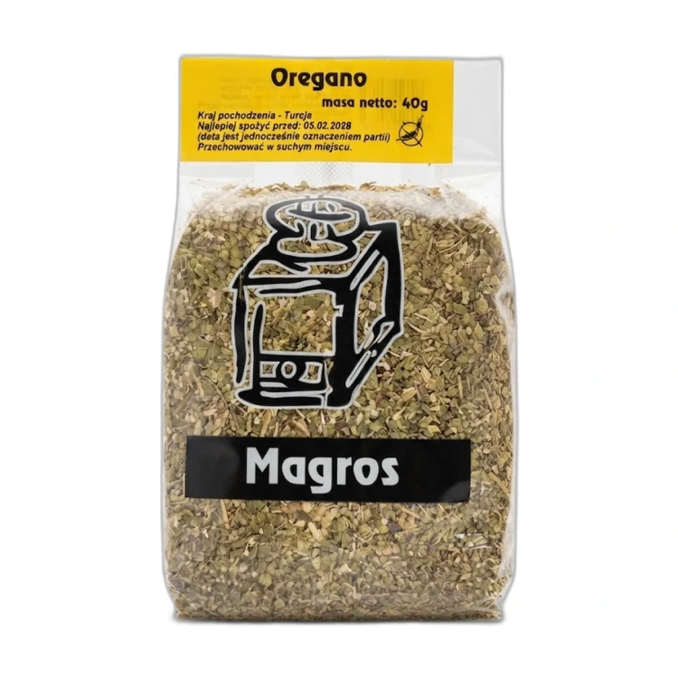 BEZGLUTENOWA Oregano przyprawa 40g Magros — opakowanie na białym tle