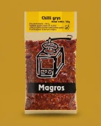 Chilli grys Magros — opakowanie na tle w kolorze produktu