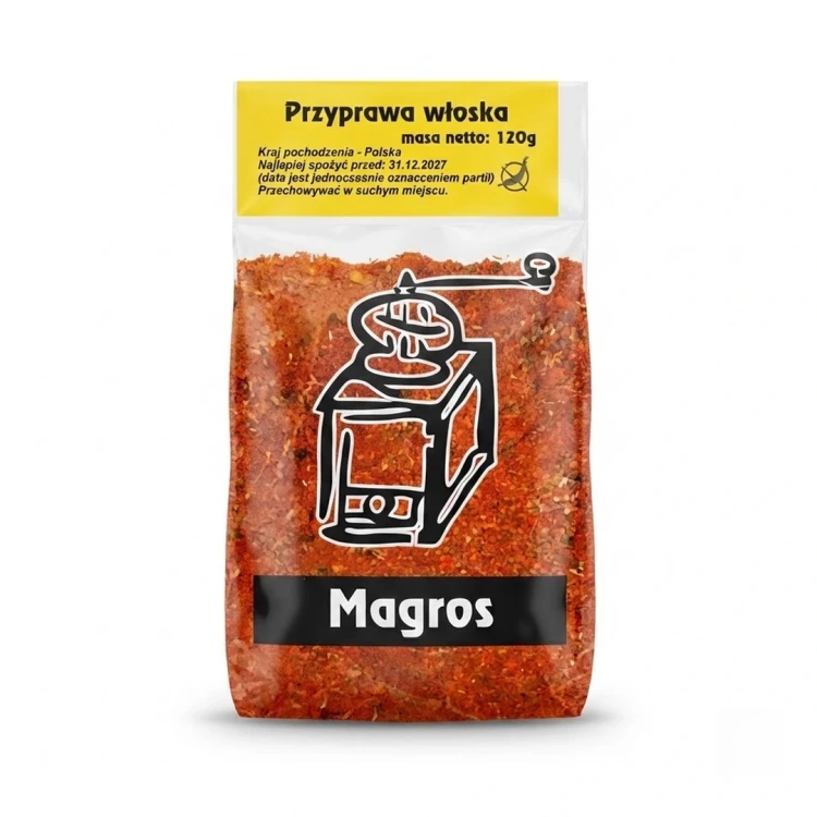 Przyprawa włoska 120g Magros — opakowanie, zdjęcie studyjne
