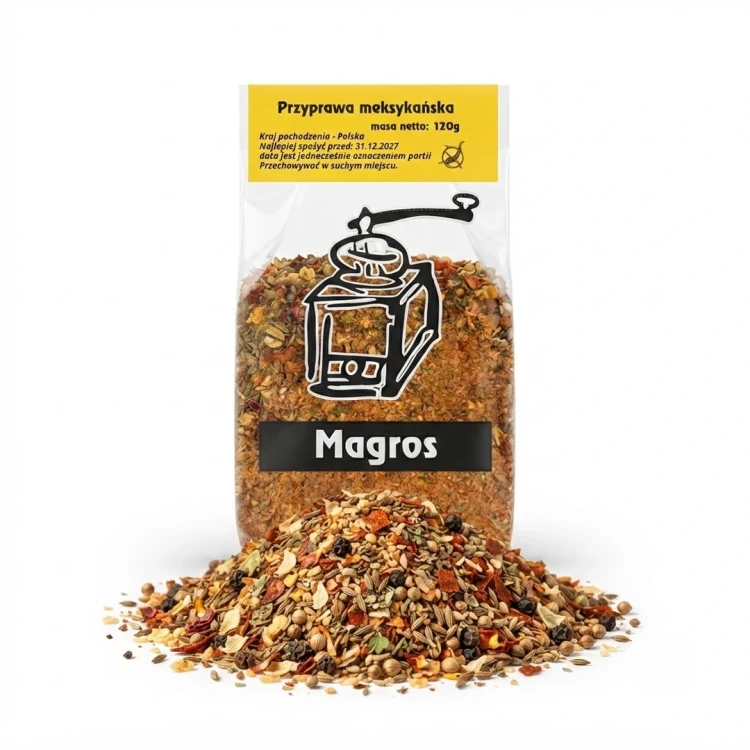 Przyprawa meksykańska 120 g Magros — opakowanie i zawartość produktu