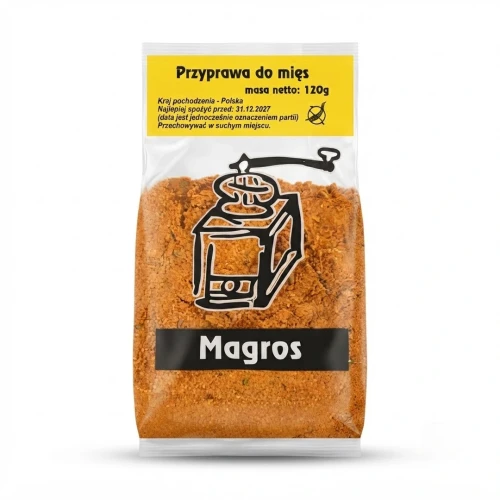 Przyprawa do mięs 120g Magros — opakowanie, zdjęcie studyjne