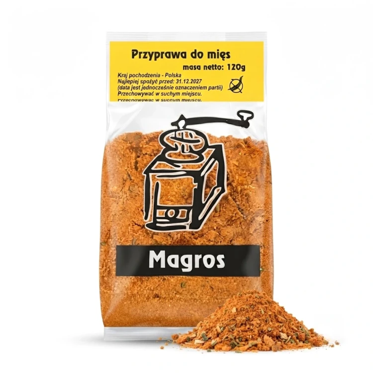 Przyprawa do mięs 120g Magros — opakowanie i zawartość produktu