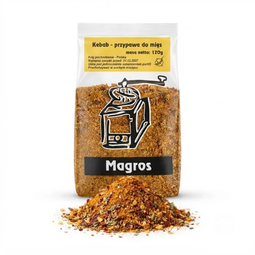 Kebab - przyprawa do mięs 120g Magros — opakowanie i zawartość produktu
