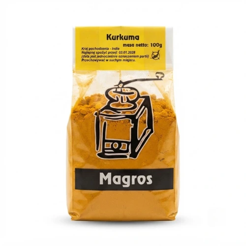 Kurkuma 100g Magros — opakowanie, zdjęcie studyjne