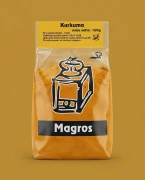 Kurkuma 100g Magros — opakowanie na tle w kolorze produktu