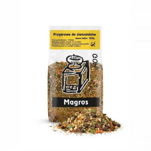 Przyprawa do ziemniaków 100g Magros — opakowanie i zawartość produktu